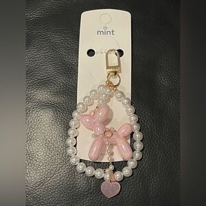 Mint Pastel Pink Balloon Dog Keychain with Pearls